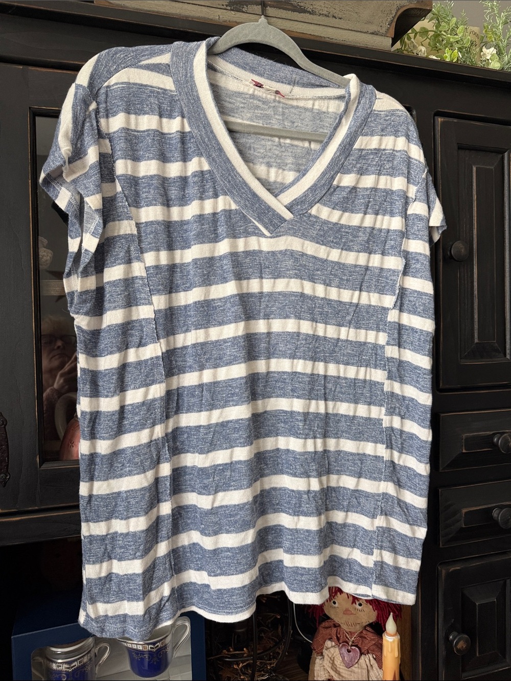 Andree Blue and White Striped V-Neck Tee